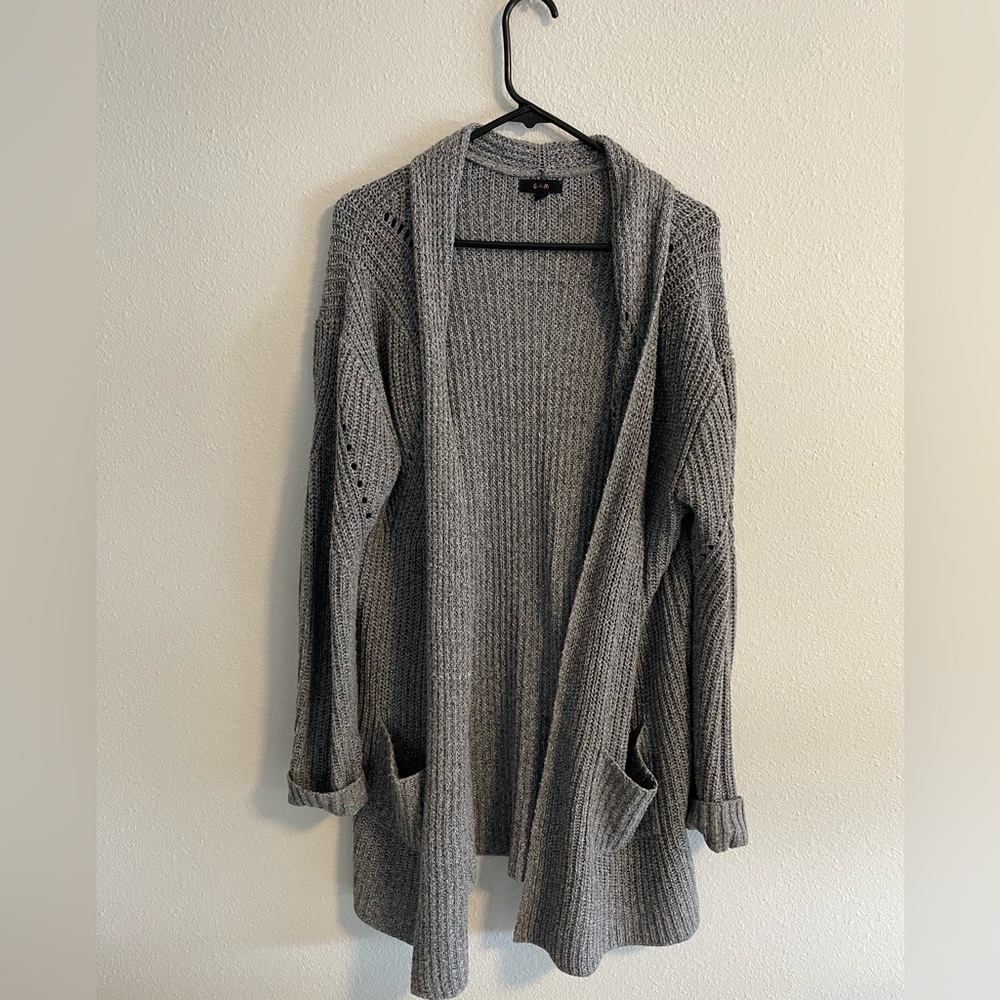 E&M Long Knit Cardigan - Grey Size Large